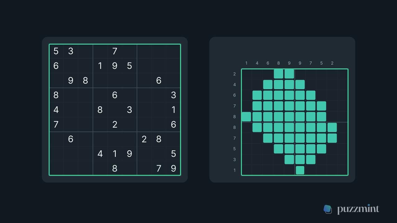 Puzzmint builds a fresh Sudoku and Nonogram every day